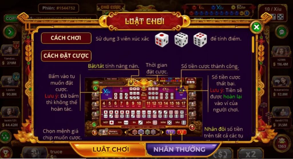 cược game sicbo tài phú